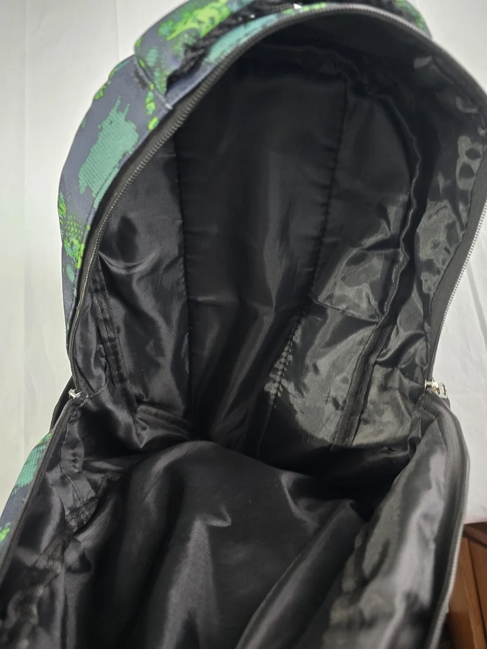 Dinosaur Print Kids Backpack Blue/Green Polyester Zip Padded w/ Outer Pockets